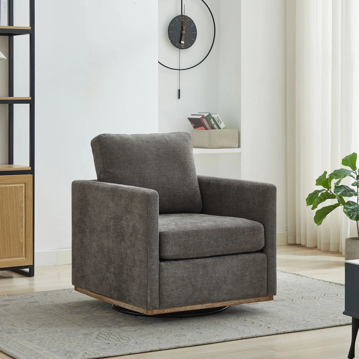 Modern Square Upholstered Swivel Accent Chair With Metal Base - Furniture Home Direct