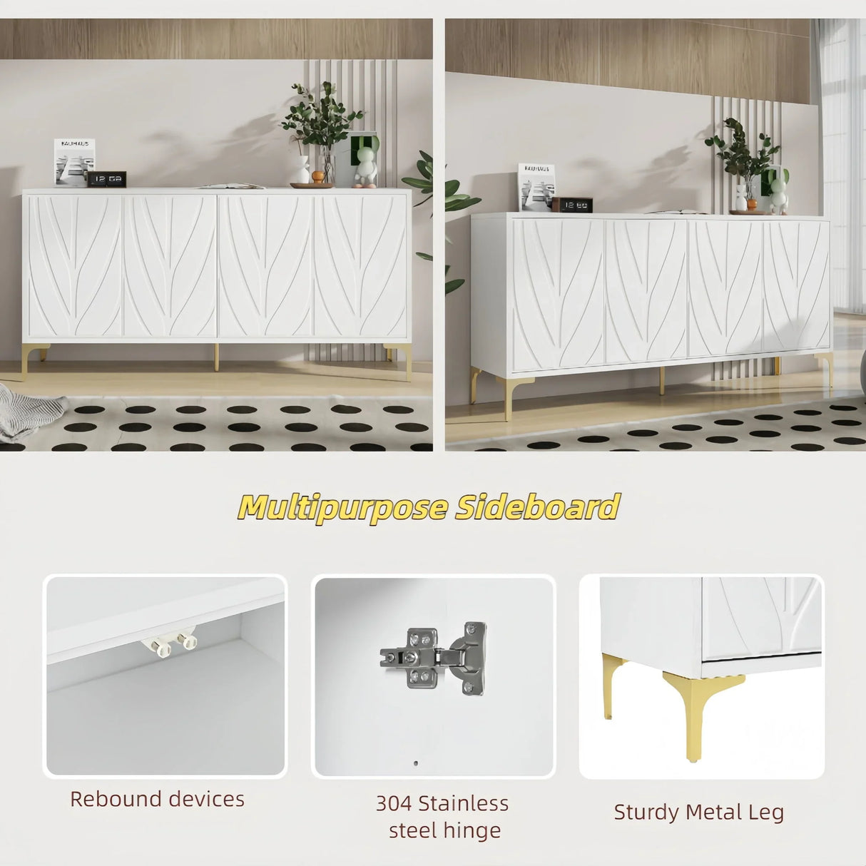 Modern Sideboard Buffet Cabinet With Handleless Press To Open Design With 4 Doors - Furniture Home Direct