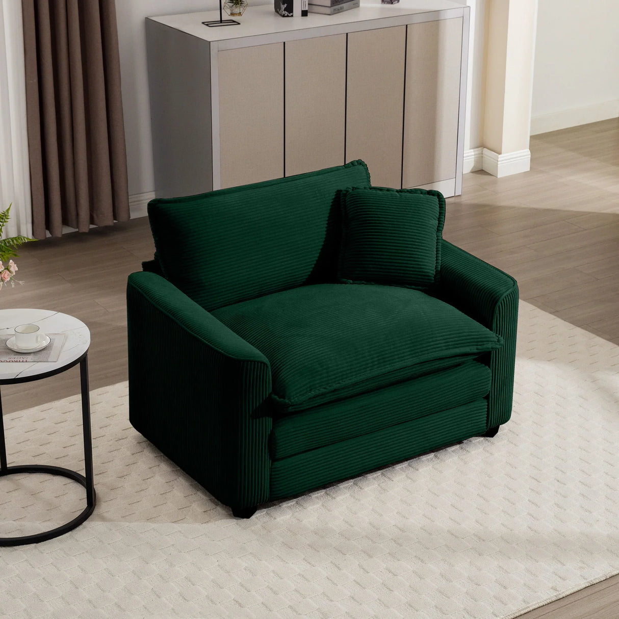 Modern Classic Corduroy Fabric Single Chair Deep Seat Sofa With Pillow - Furniture Home Direct