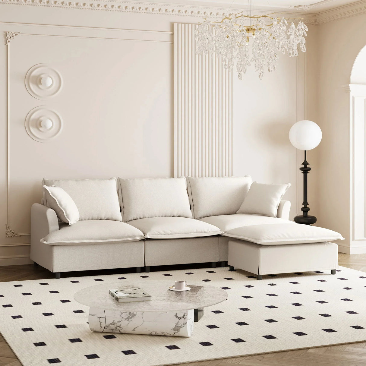 Sectional Sofa With Ottoman Cloud Couch Set With Throw Pillows, Free Combination - Furniture Home Direct