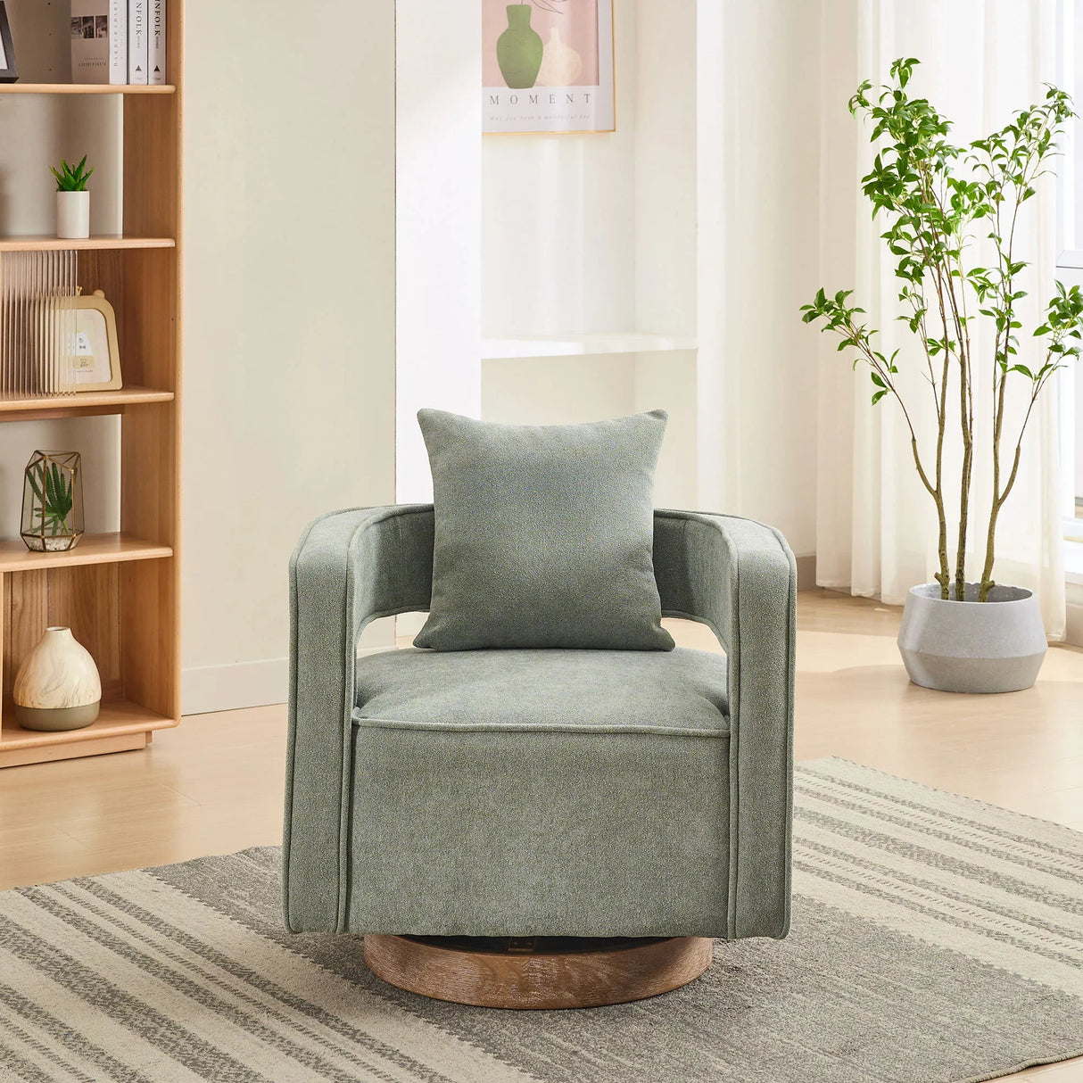 Swivel Accent Open Back Barrel Chair With Weathered Base - Furniture Home Direct
