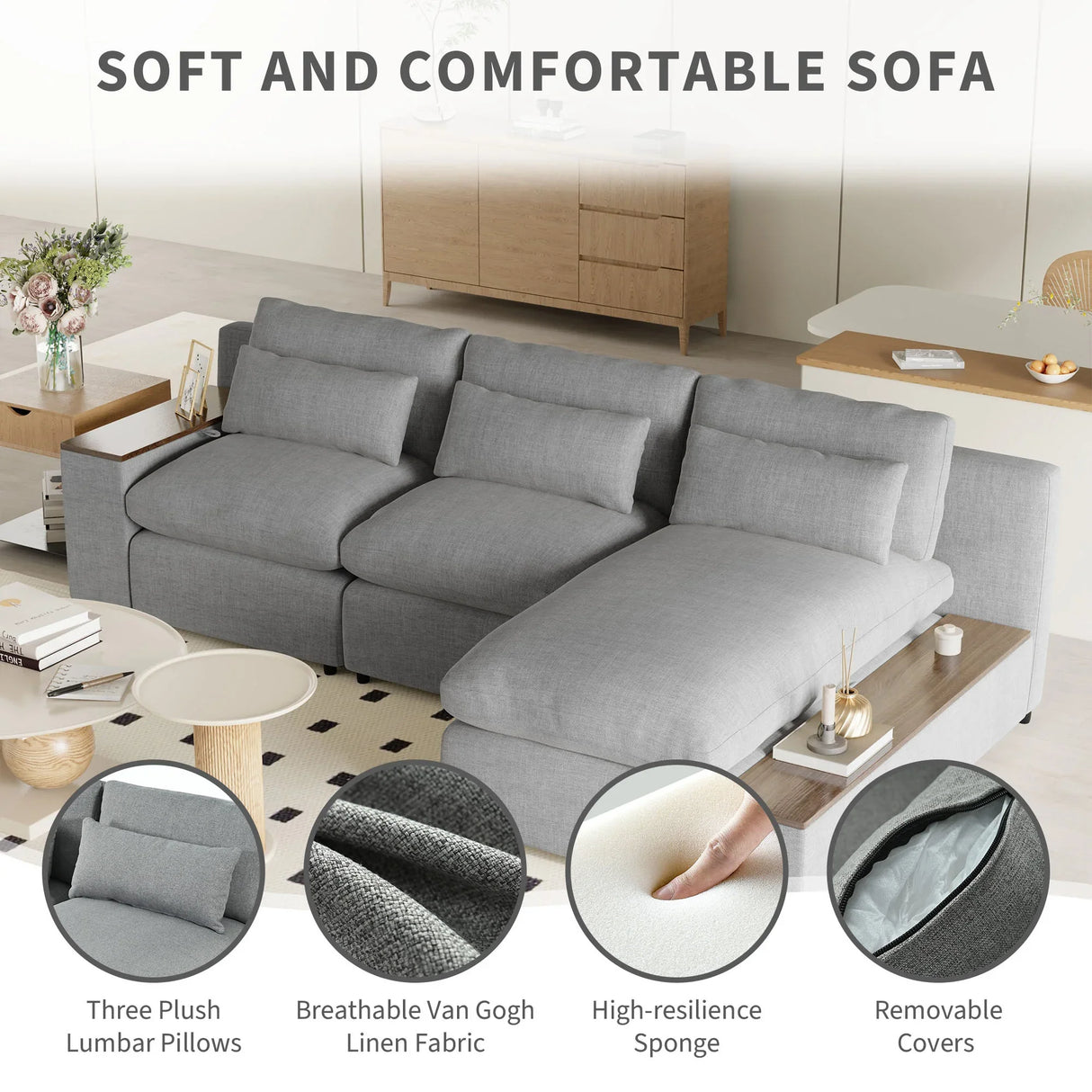 Sectional Sofa Modular With Removable Back Cushions Gray - Furniture Home Direct