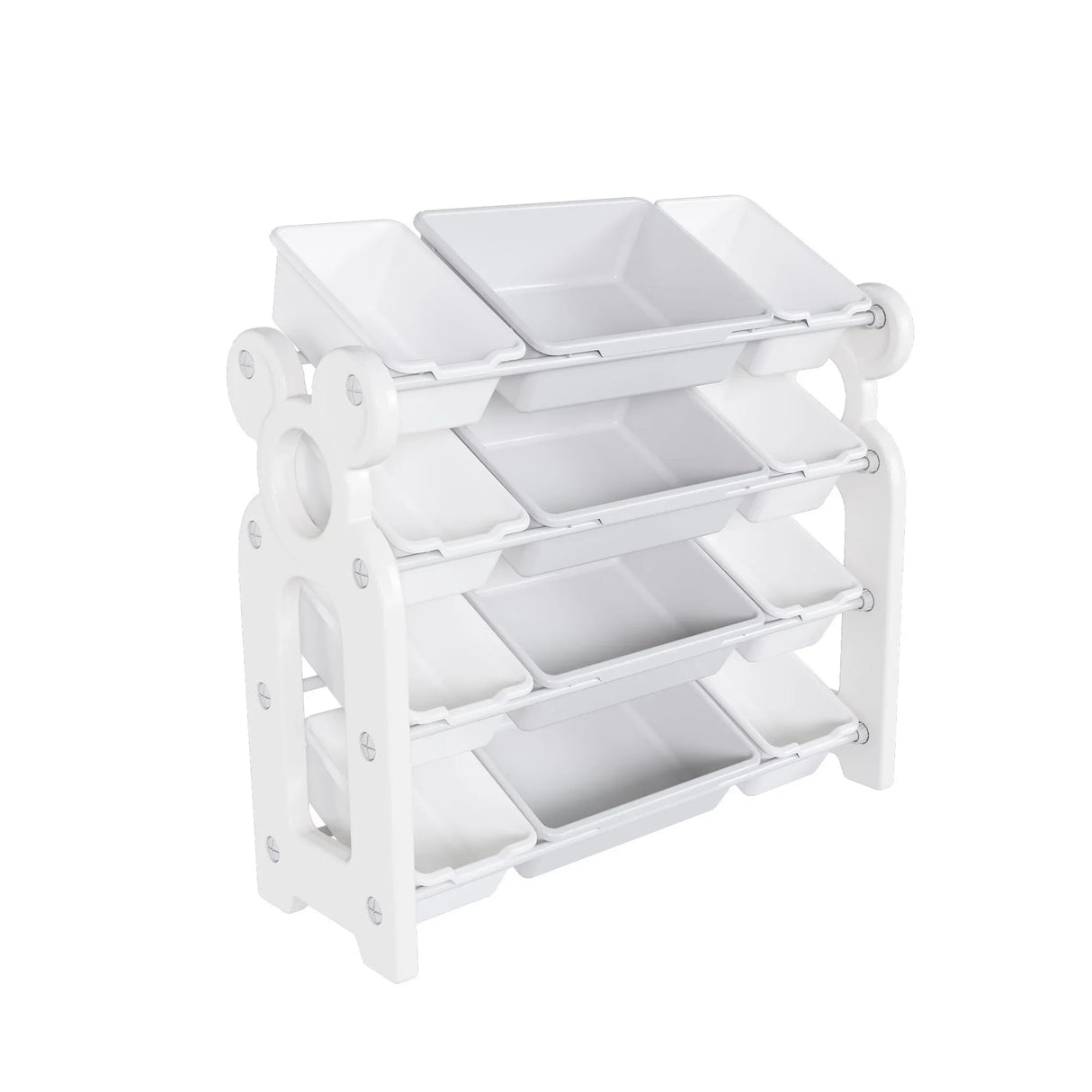 Multi Functional Kids Toy Storage Organizer Cabinet With Hdpe Shelf And 12 Bins - Gray White - Furniture Home Direct