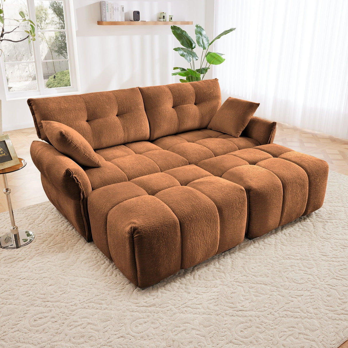 Sofa Set With Ottoman And Pillows, Textured, High Resilience Cushions - Furniture Home Direct