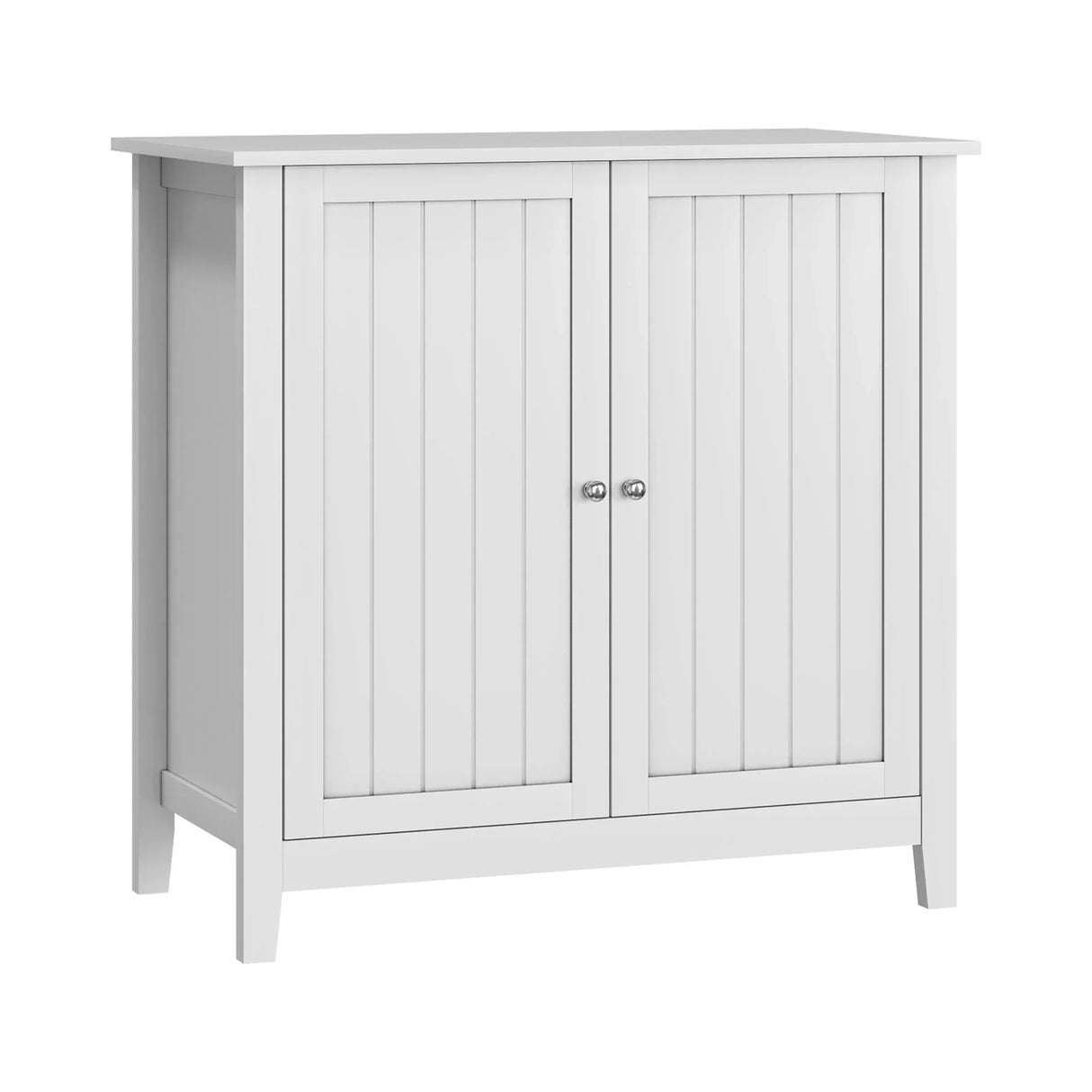 Mid Century Modern Double Door Storage Cabinet With Knobs - White - Furniture Home Direct
