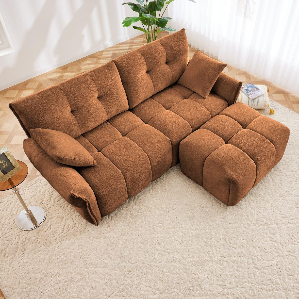 Sofa Set With Ottoman And Pillows, Textured, High Resilience Cushions - Furniture Home Direct