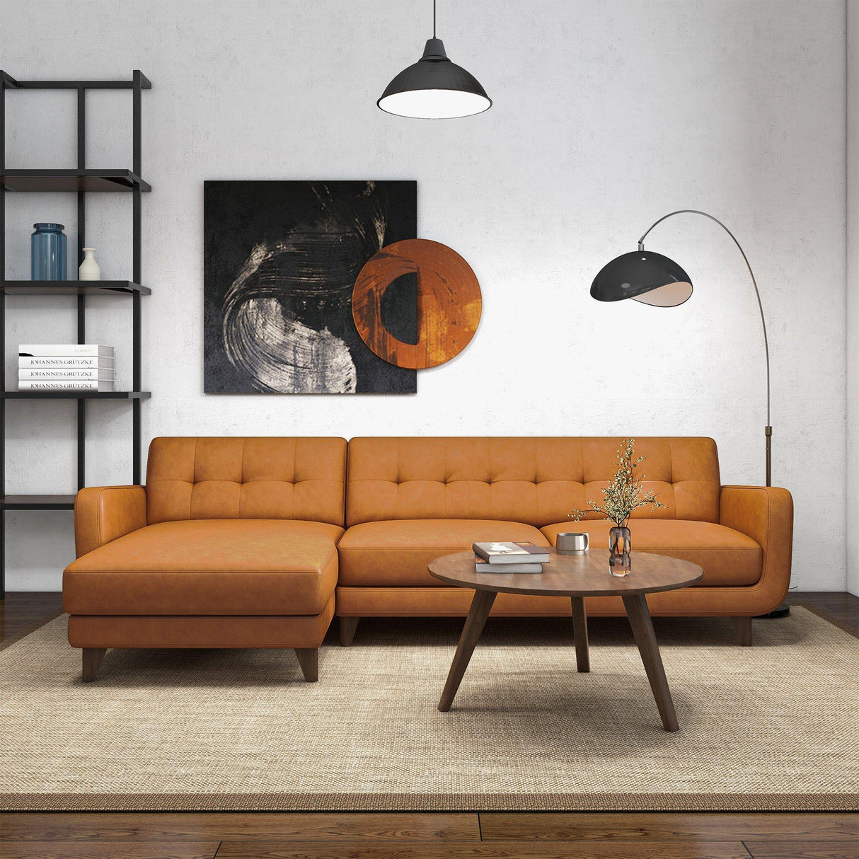 Allison - Mid-Century Modern Leather Sectional Sofa Chaise - Furniture Home Direct