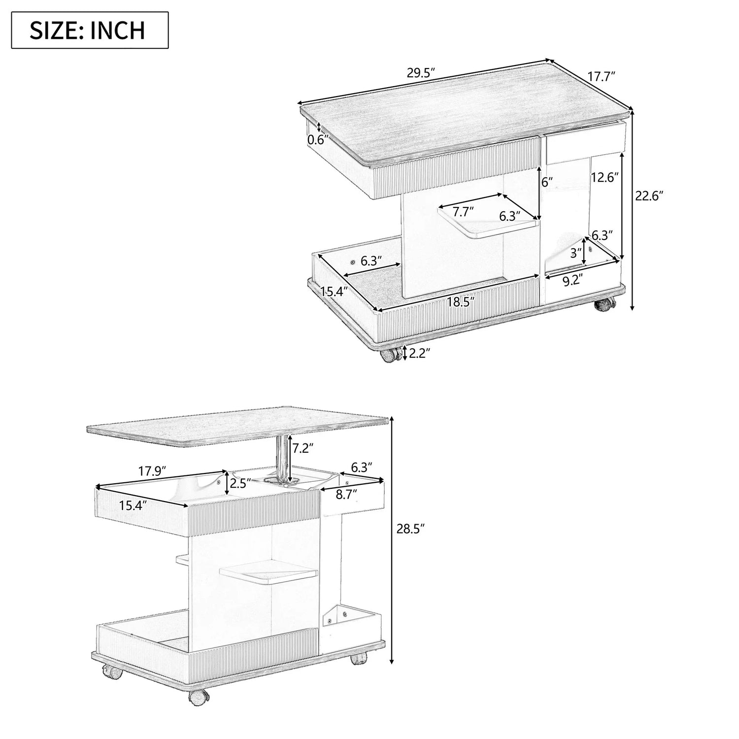 Adjustable End Table With Wheels, 360°Rotating Top And Storage Space - Furniture Home Direct
