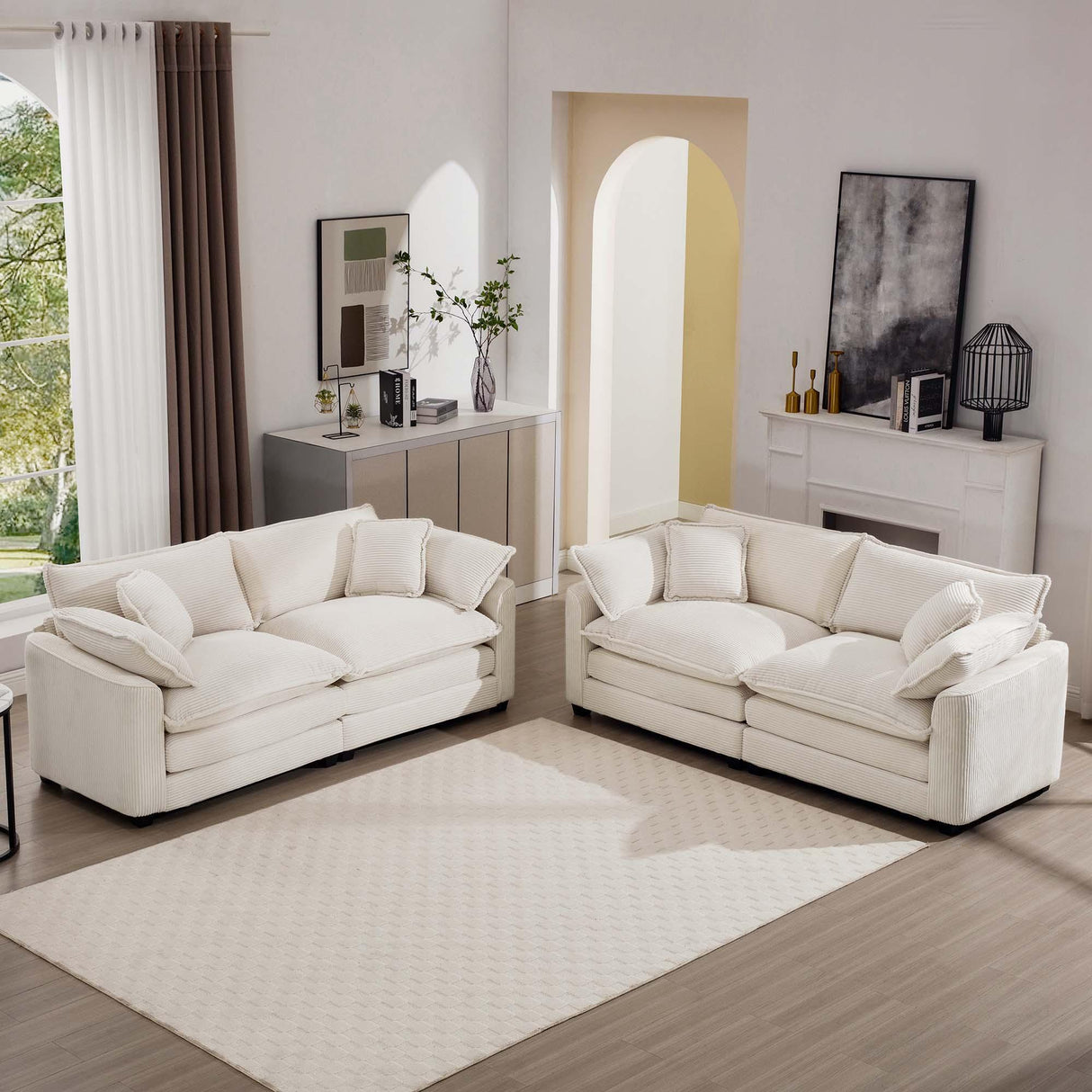 Elegant Corduroy Oversized Sectional Sofa Set With Deep Seats And Flexible Layout - Furniture Home Direct