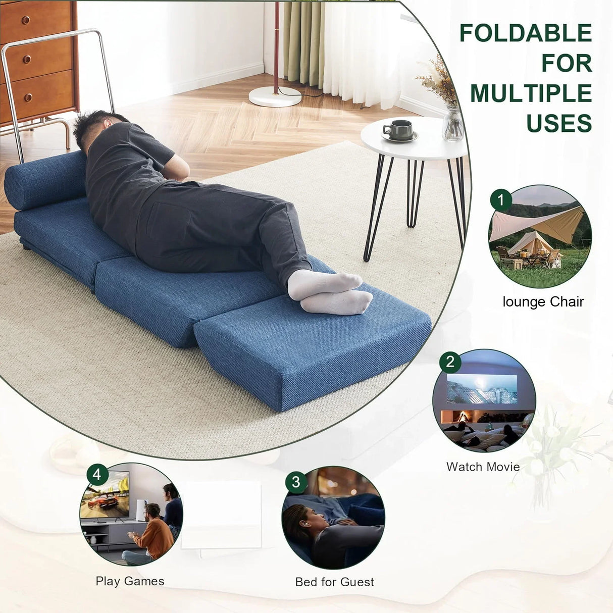 Foldable Single Chair Sofa Bed With Pillow, Easy To Store, Breathable And Wearable Linen - Furniture Home Direct