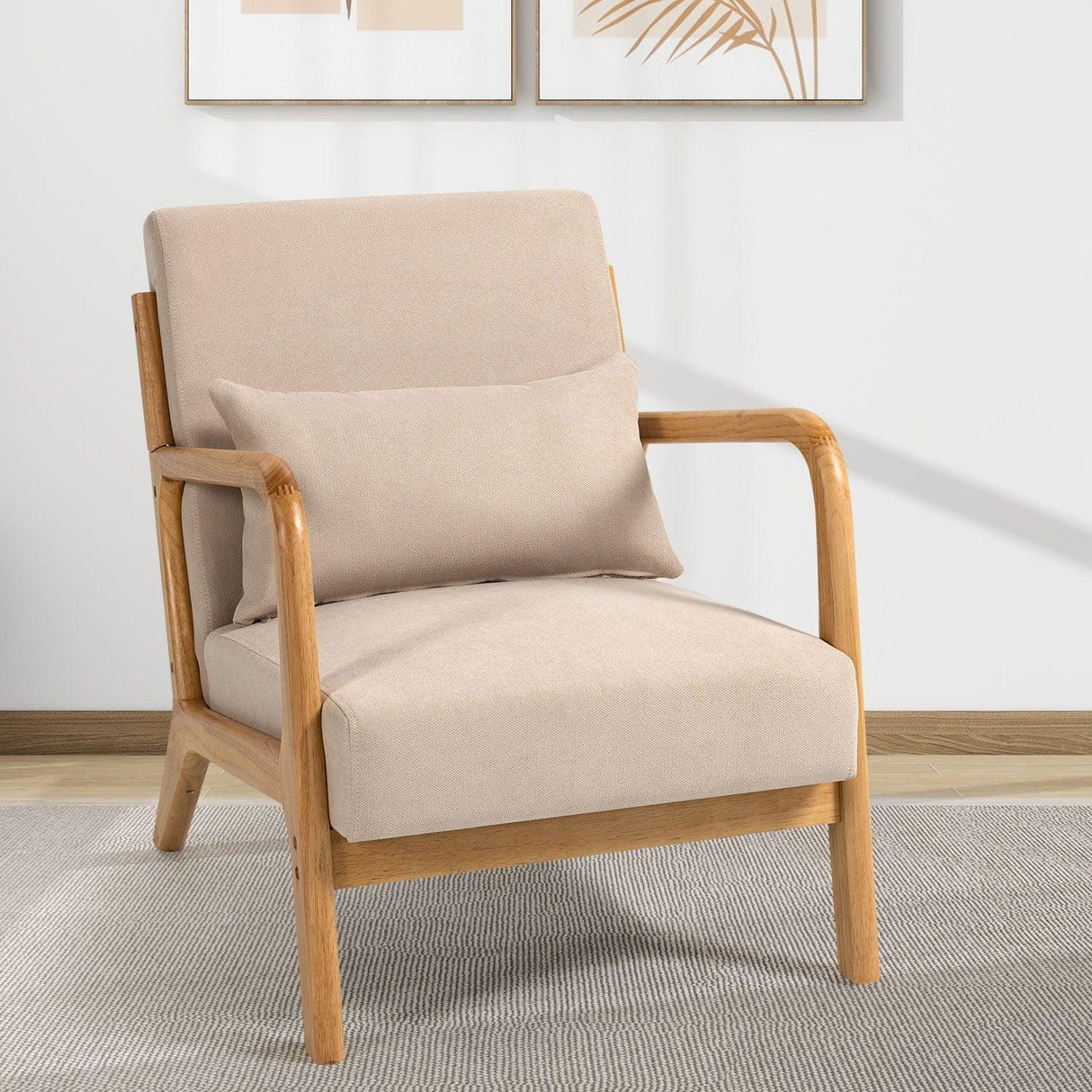 Leisure Chair With Solid Wood Armrest And Feet, Mid-Century Modern Accent Sofa, 1 Seat - Furniture Home Direct