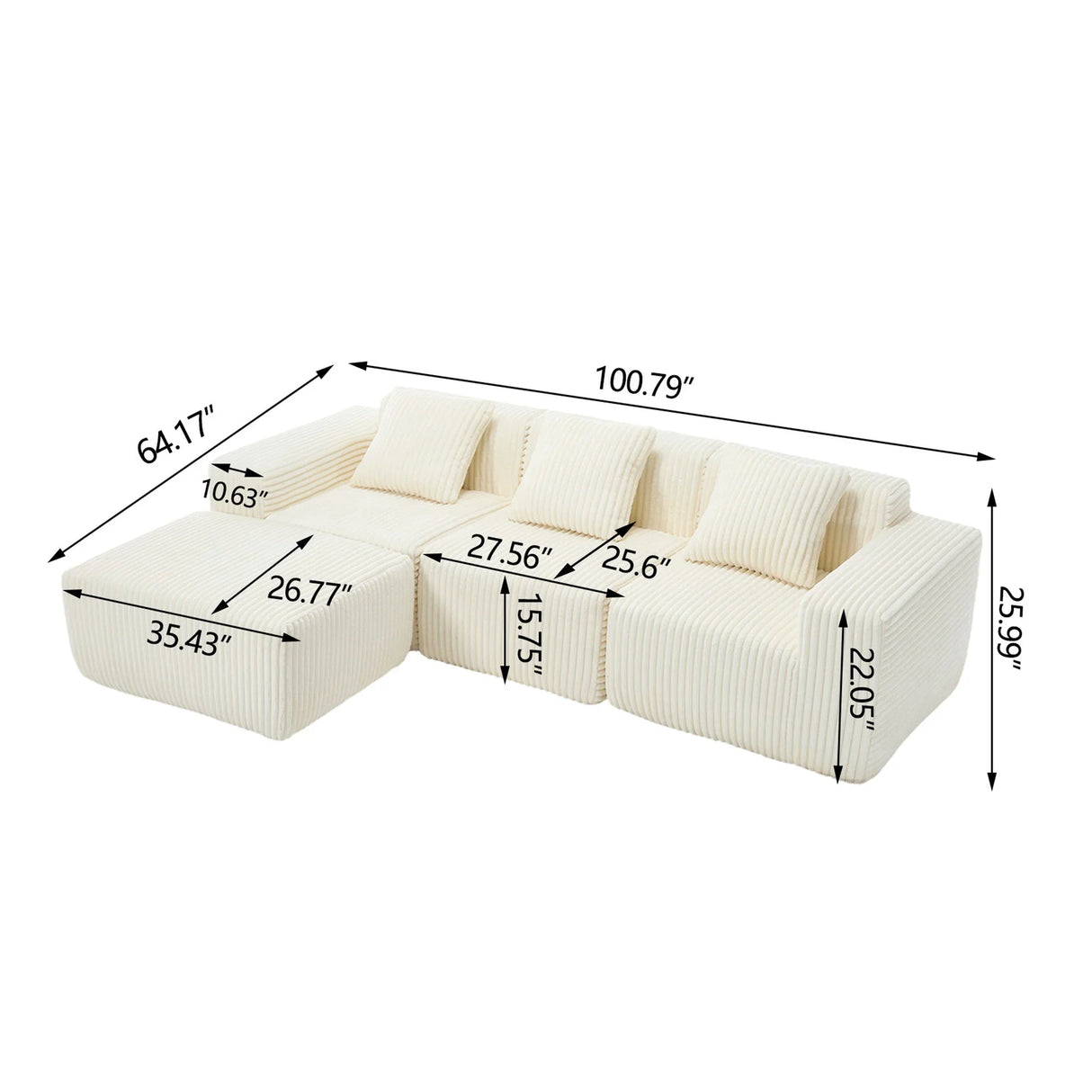 L - Shape Modern Minimalist Modular Sectional Sofa, Upholstered Cloud Couch With Deep Seats - Furniture Home Direct