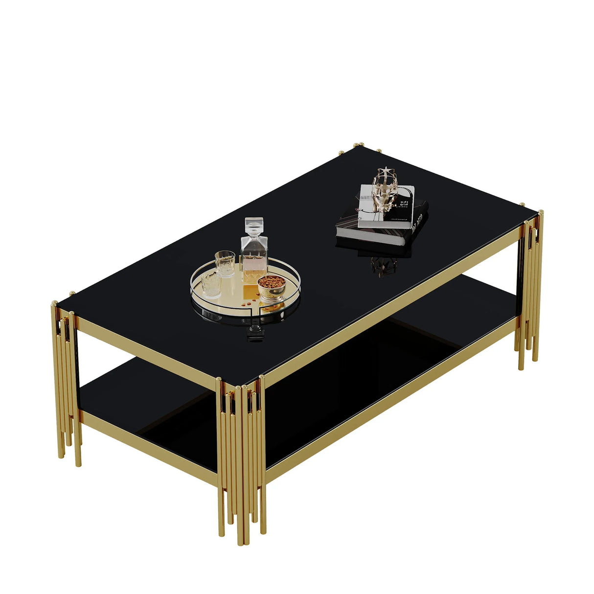 Top And Bottom Double Layer Tempered Glass Table And Mirror Finished Stainless Steel Frame - Furniture Home Direct