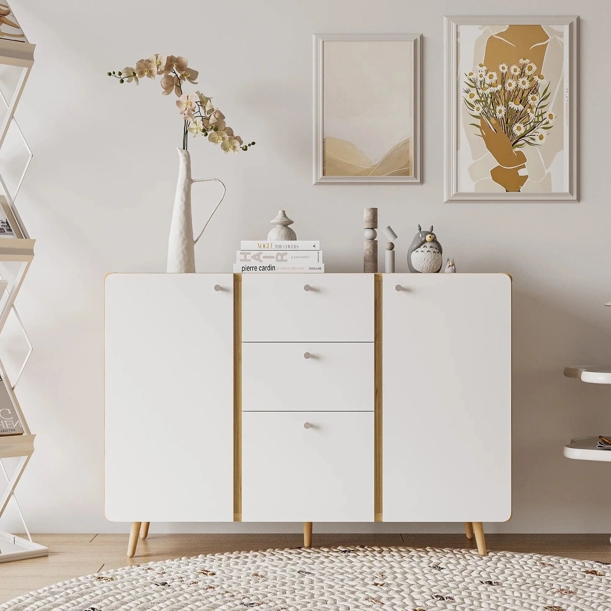 Cabinet With 3 Drawers, 2 Doors With Adjustable Shelves - White - Furniture Home Direct