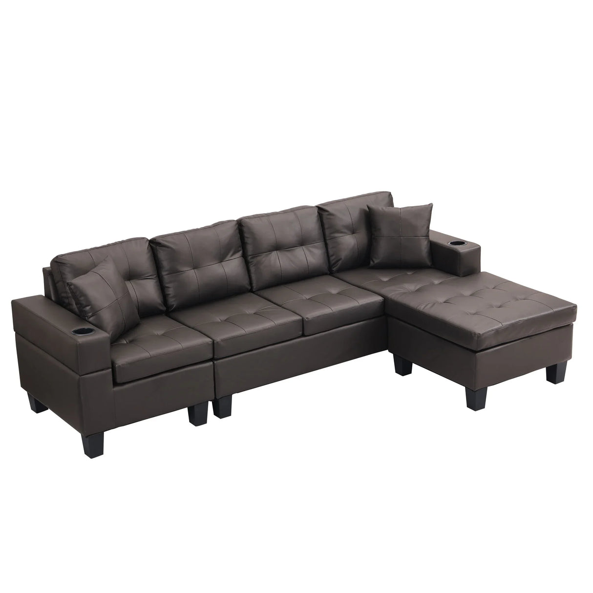 Modern Sectional Sofa Set With L Shape Chaise Lounge, Cup Holder, 4 Seat - Furniture Home Direct