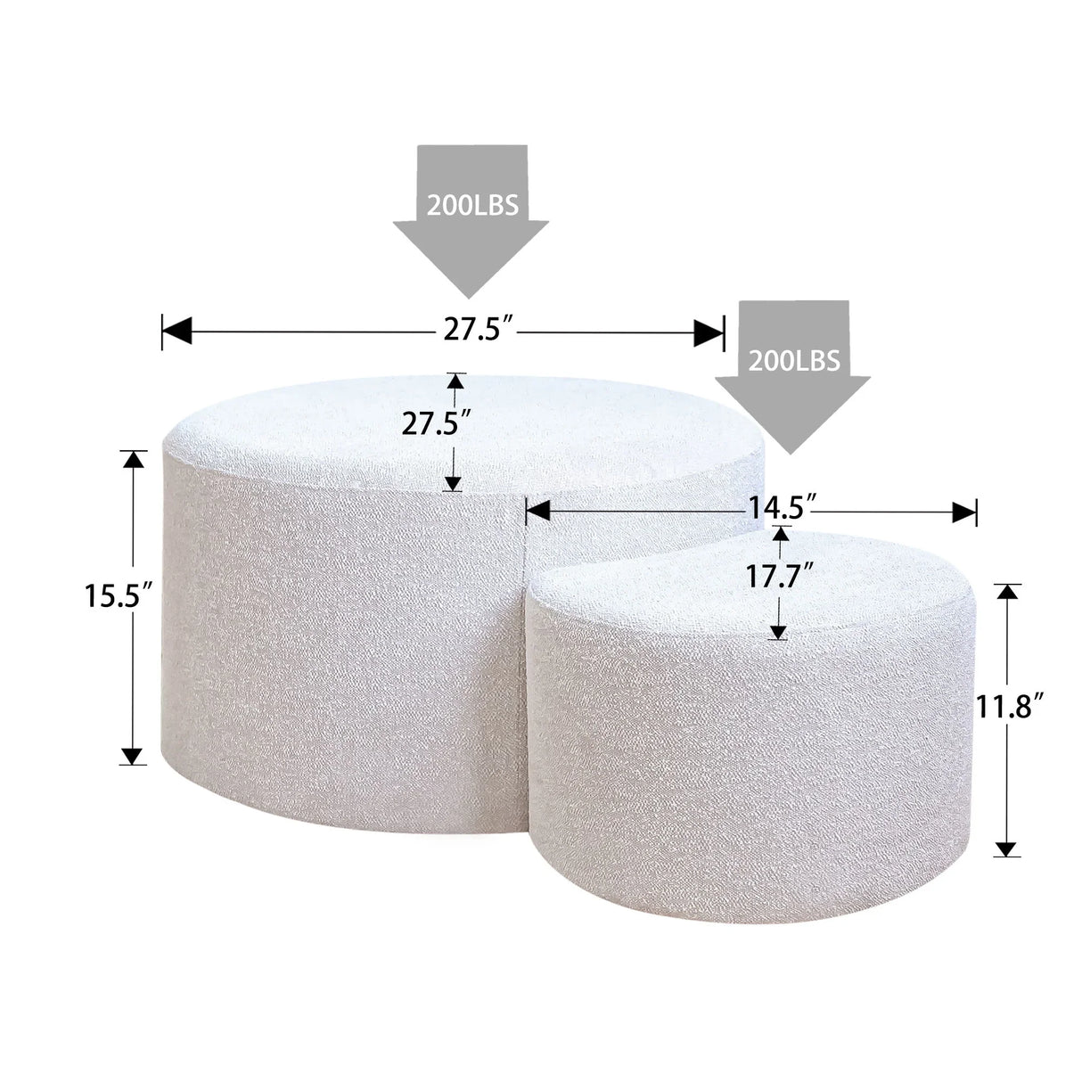 Upholstered Nesting Coffee Tables, Side Table, Footrest, Ottoman & Seat For Living Room Bedroom Entryway Office (Set of 2) - Beige - Furniture Home Direct