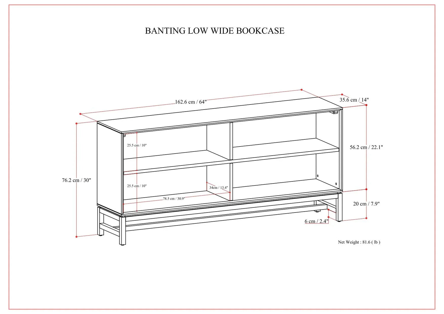 Banting - Low Wide Bookcase - Walnut Brown - Furniture Home Direct