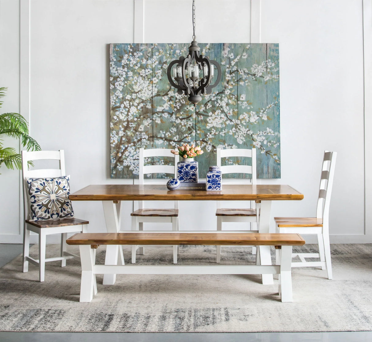 Farmhouse Chandelier, 6 Light Wood Chandelier Pendant Light Fixture With Adjustable Chain For Dining Room Living Room Entryway, Bulb Not Included - Furniture Home Direct