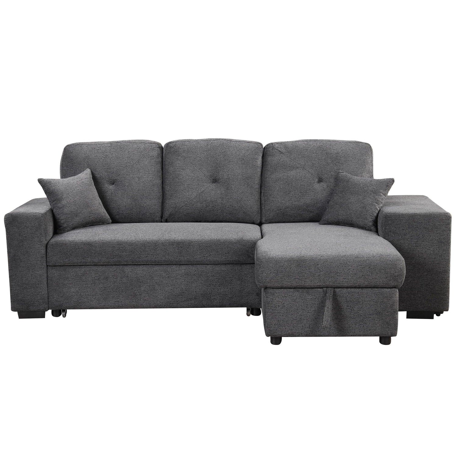 Reversible Sleeper Sectional Sofa Bed With Side Shelf And 2 Stools, Pull-Out L-Shaped Sofa Bed, Corner Sofa-Bed With Storage Chaise Left / Right Hande For Living Room - Furniture Home Direct