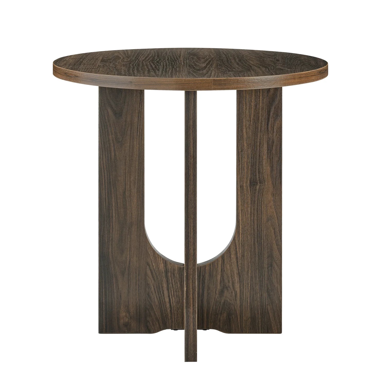 Round Side Table With X Leg Base MDF Finish Natural Walnut - Furniture Home Direct