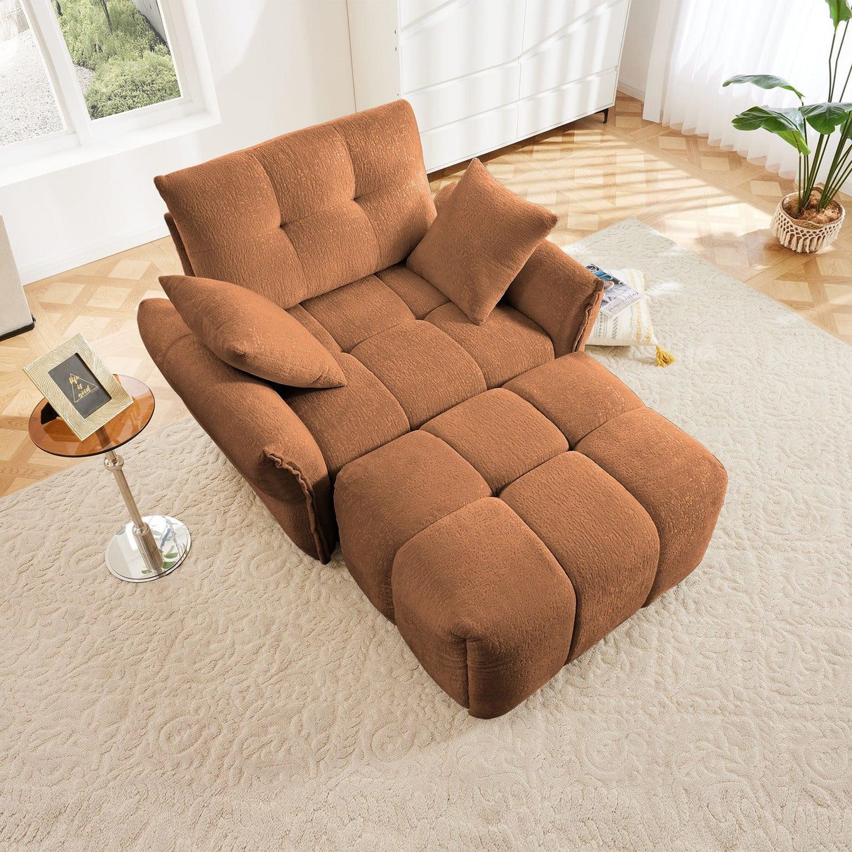 Ergonomic Single Seater Sofa With Ottoman, High Resilience Support Cushions - Furniture Home Direct
