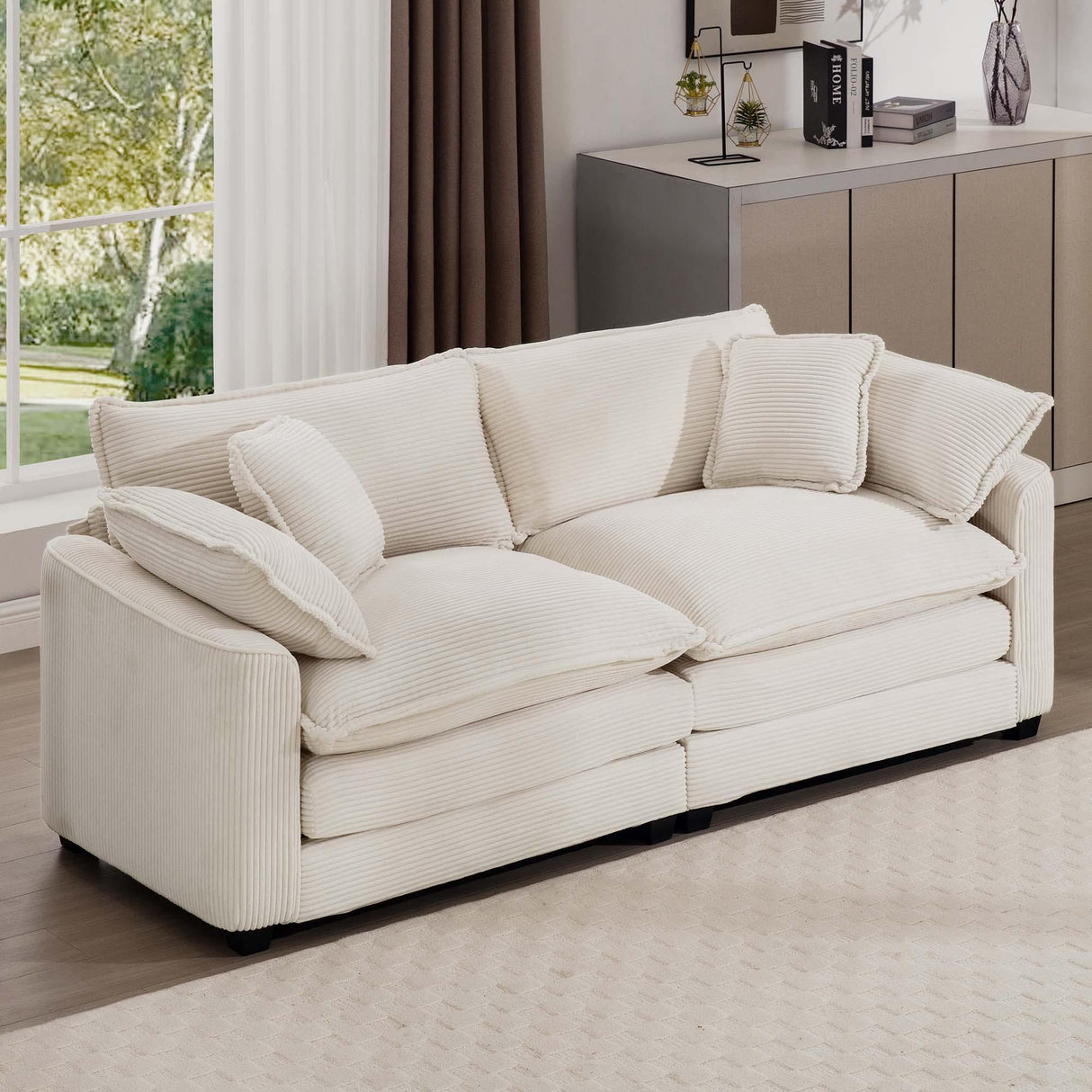 Modern 2 Seater With 4 Pillows, Upholstered Deep Seating Loveseat - Furniture Home Direct