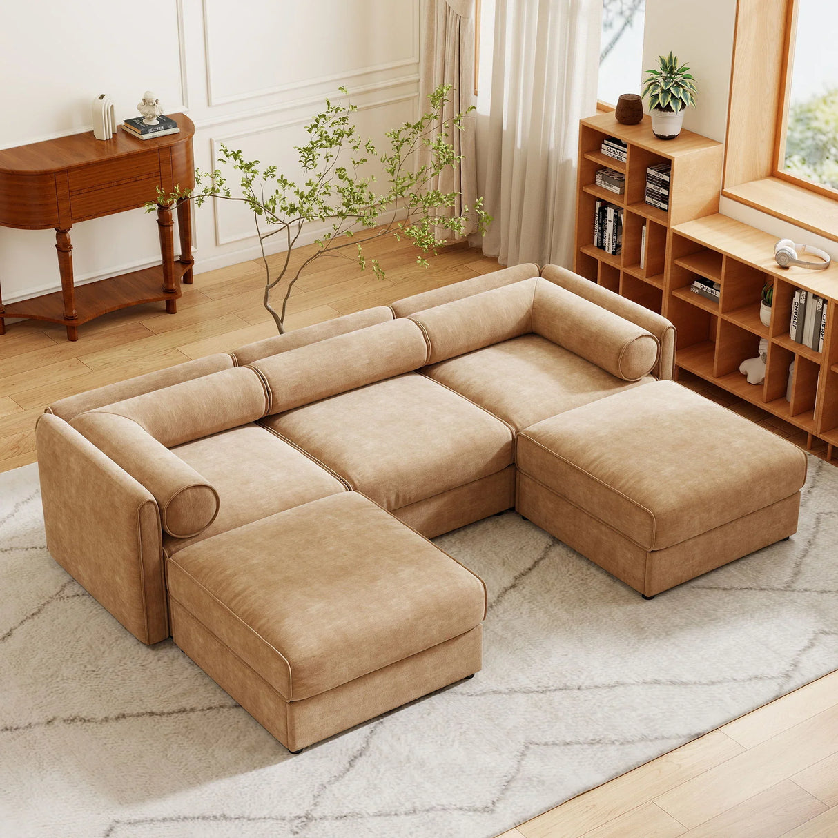 Contemporary Elegant White Chenille Sofa With Storage And Ottoman - Furniture Home Direct