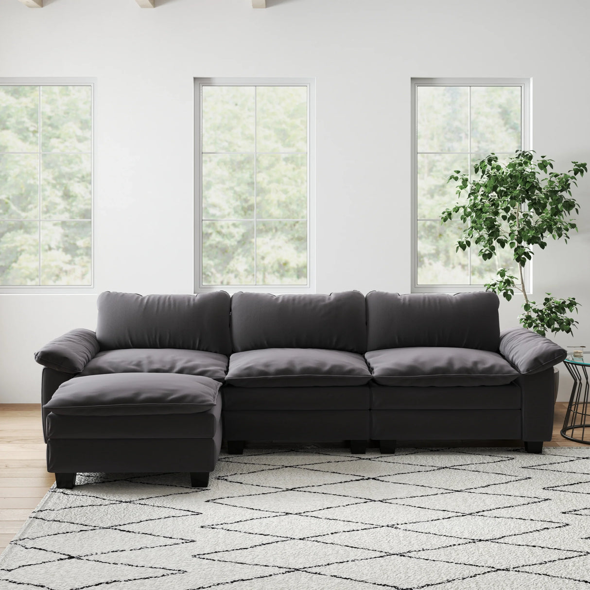 Sectional Sofa with Chaise Velvet Upholstery Premium Grey - Furniture Home Direct