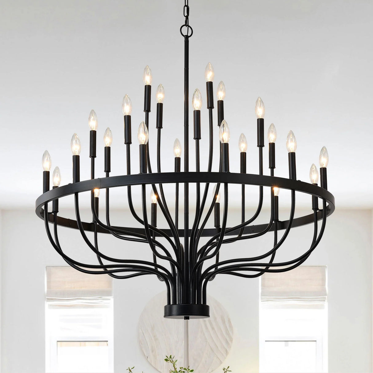 24 Light Chandelier Industrial Iron Candle Chandelier Modern Suspended Farmhouse Chandeliers Pendant Light Fixtures For Dining Room Bedroom Living Room Kitchen Island Foyer E12 Bulb (No Include) - Black - Furniture Home Direct