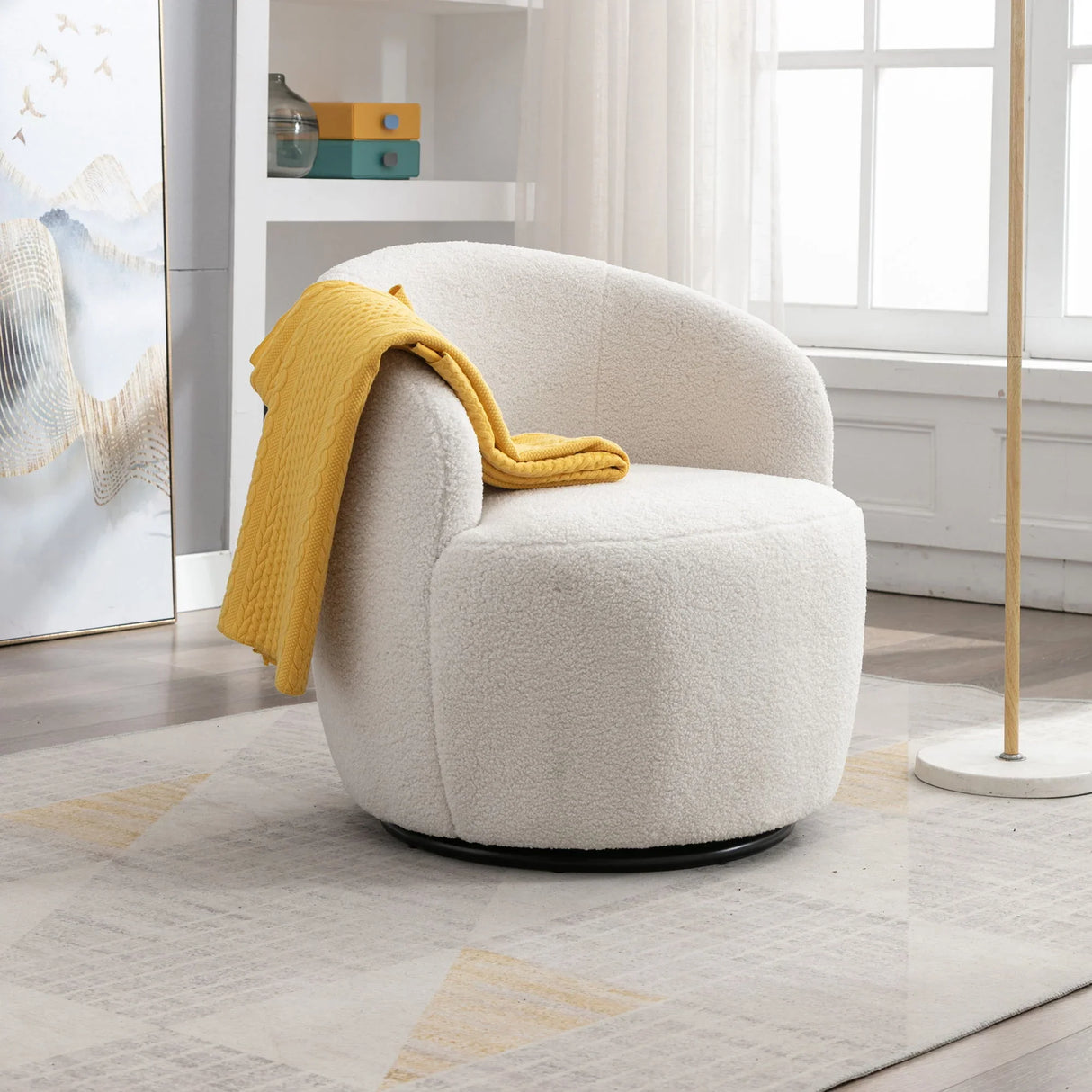 Teddy Fabric Swivel Accent Armchair Barrel Chair With Powder Coating Metal Ring - Furniture Home Direct