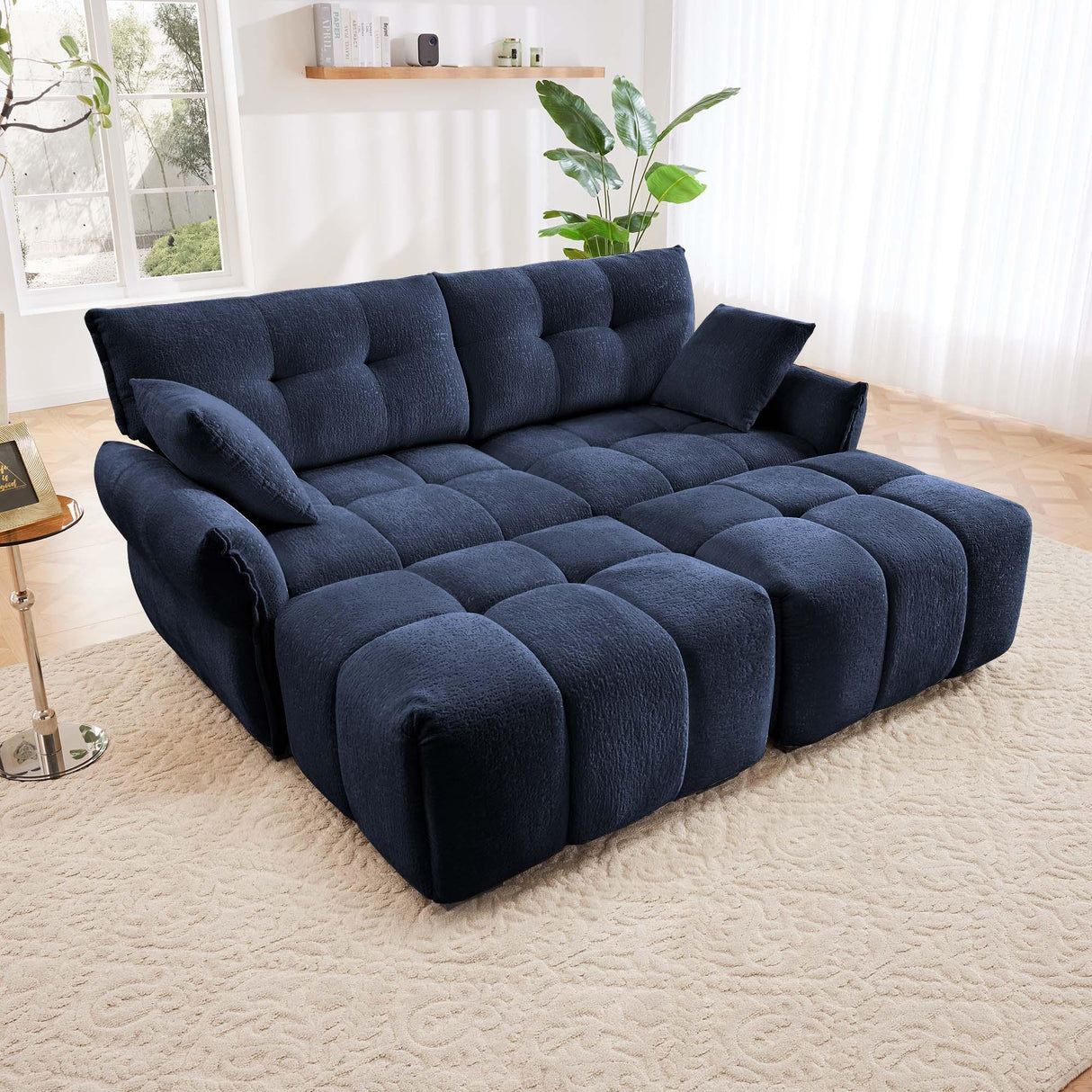 Sofa Set With Ottoman And Pillows, Textured, High Resilience Cushions - Furniture Home Direct