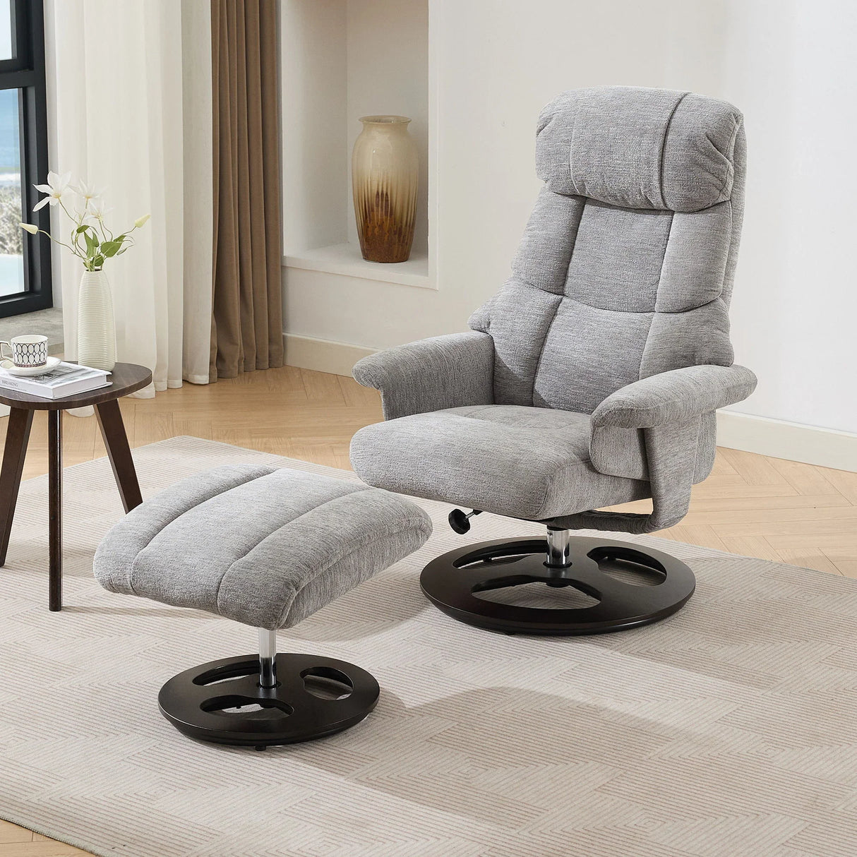 Ergonomic Recliner Chair With Ottoman, Modern 360° Swivel With Footstool - Furniture Home Direct