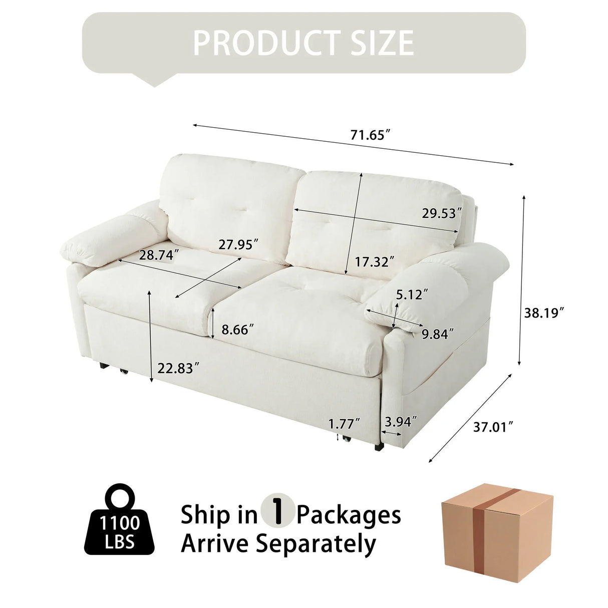 Modern Convertible Sleeper Sofa Bed With Pull-Out Queen Design, Side Storage & Thick Cushions - Furniture Home Direct