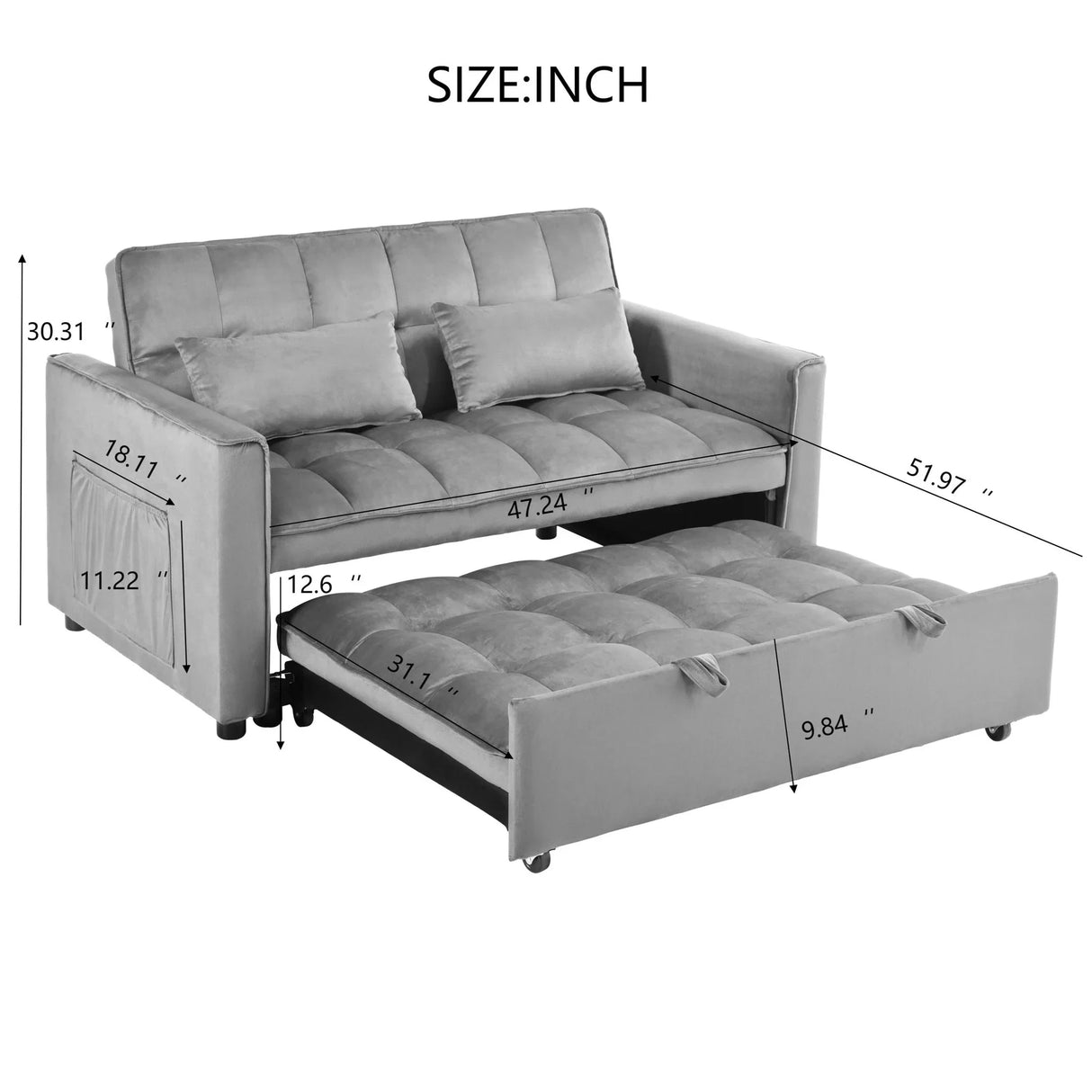 3 In 1 Pull Out Couch Convertible Sofa Bed With Reclining Backrest - Furniture Home Direct