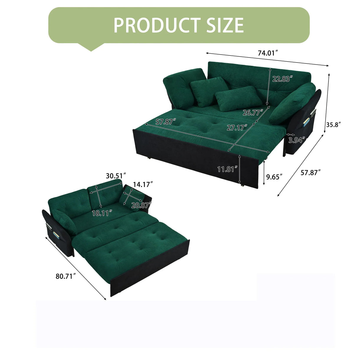 Modern Convertible Sleeper Sofa Bed With Pull-Out Queen Design, Side Storage & Thick Cushions - Furniture Home Direct