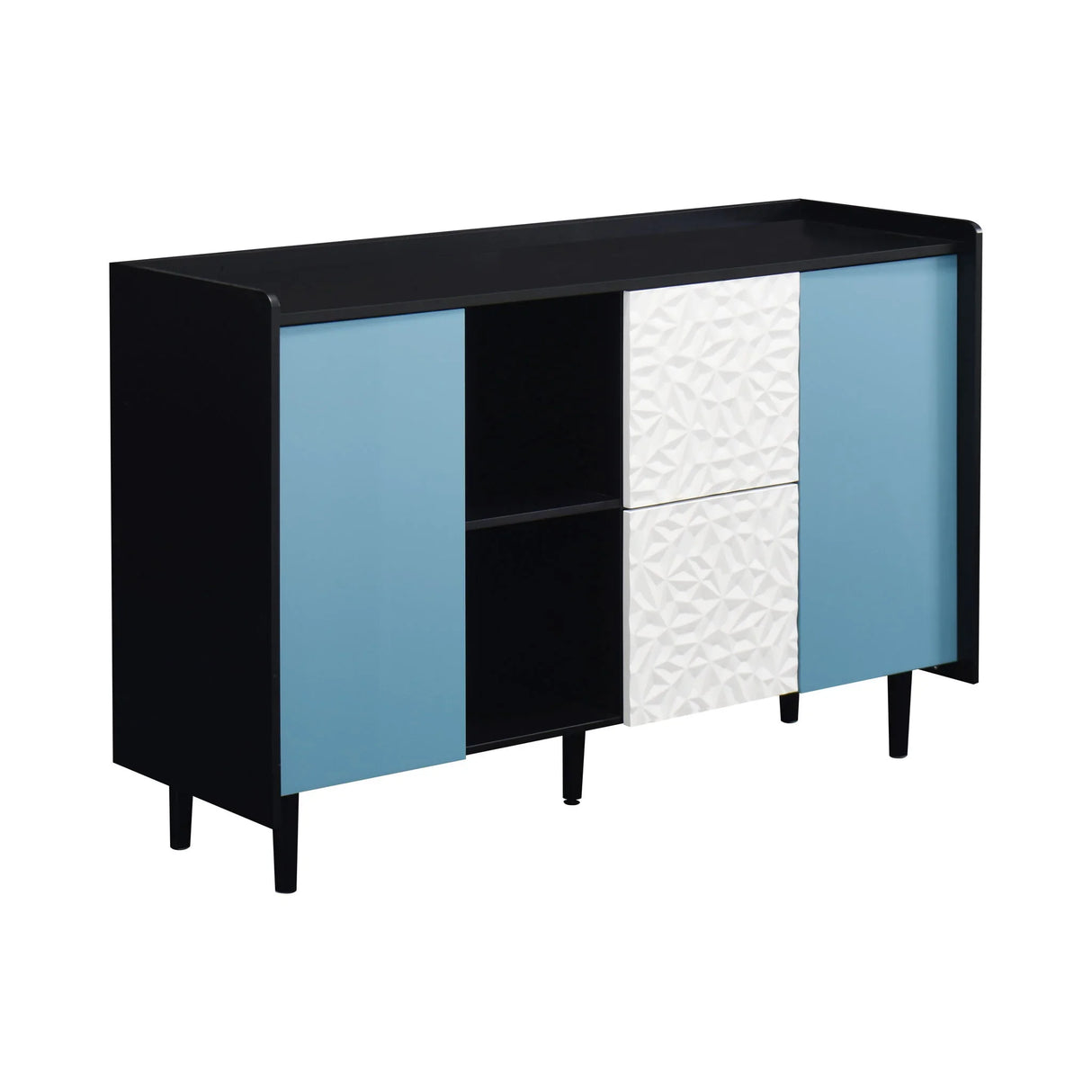 Modern Sideboard Buffet Cabinet With Red Doors And Unique Panel Styling - Furniture Home Direct