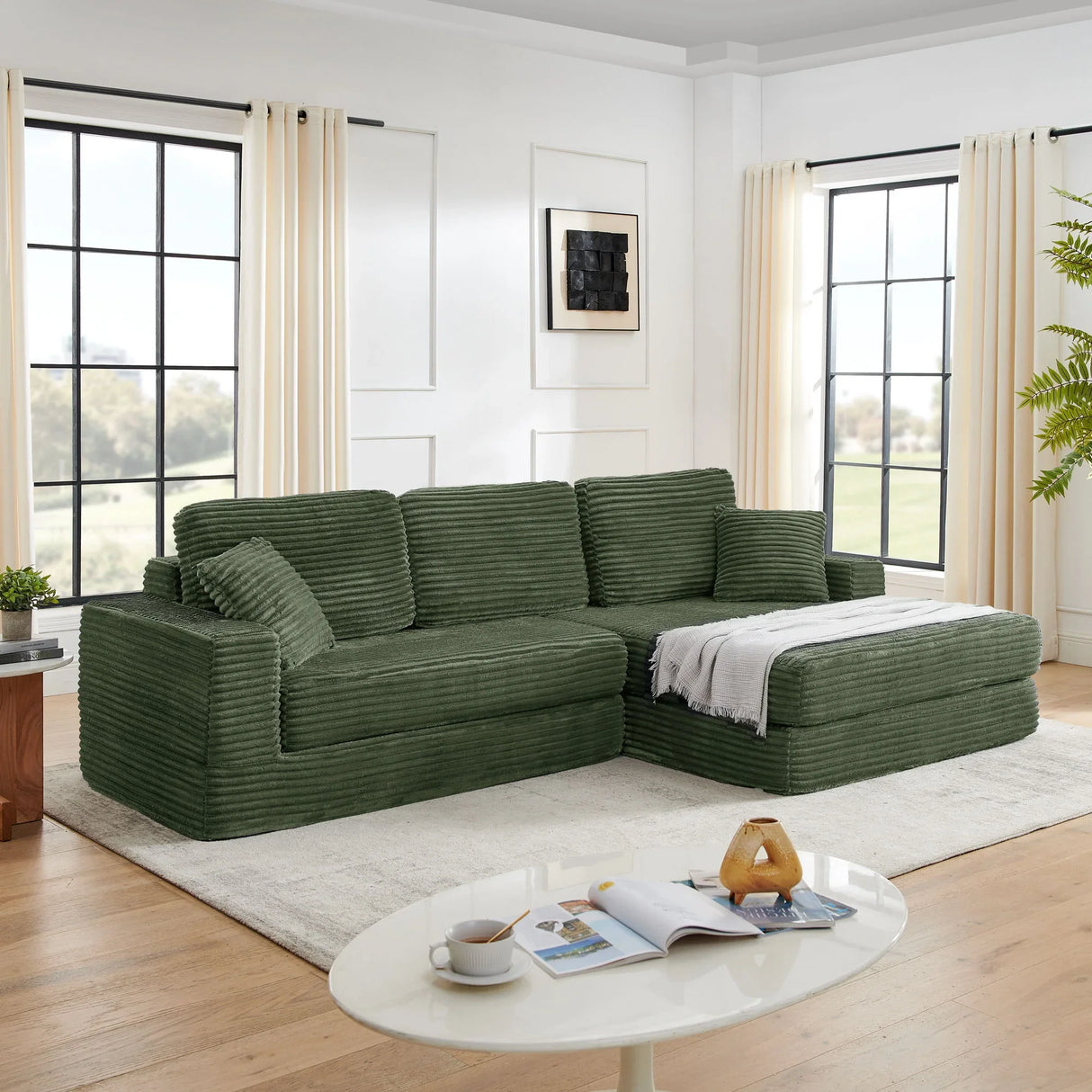 Modern Minimalist L Shape Modular Sectional Sofa, Corduroy Couch - Furniture Home Direct