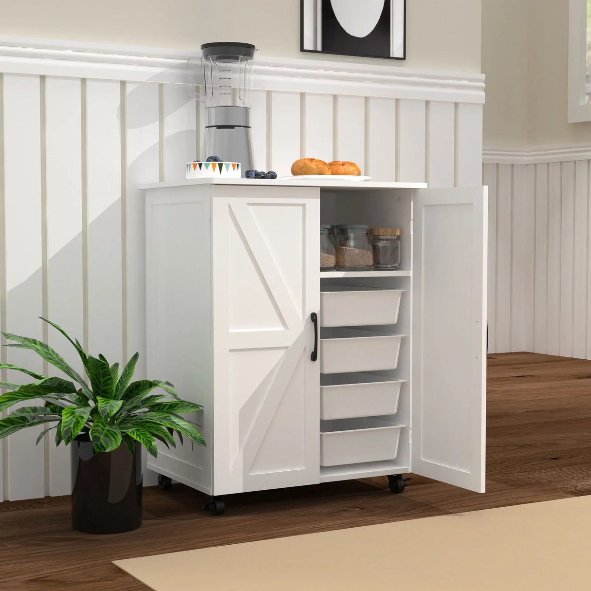 Exquisite Craftsmanship Rice Door Storage Cabinet, Large Capacity - White - Furniture Home Direct