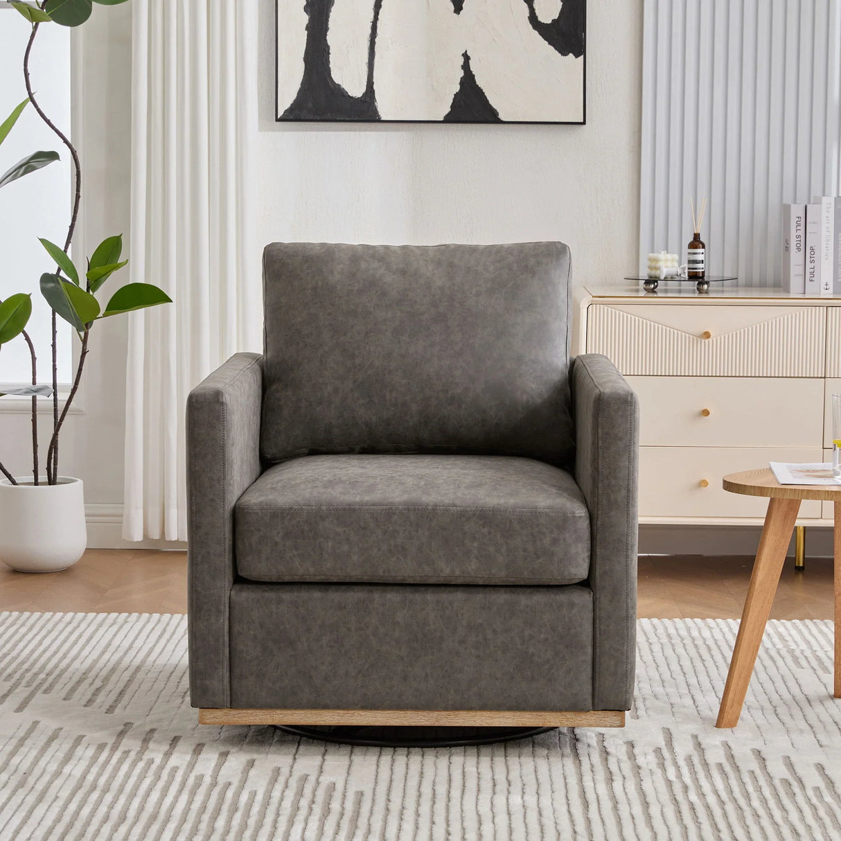 Modern Upholstered Square Swivel Accent Chair With 360 Degree Rotation - Furniture Home Direct