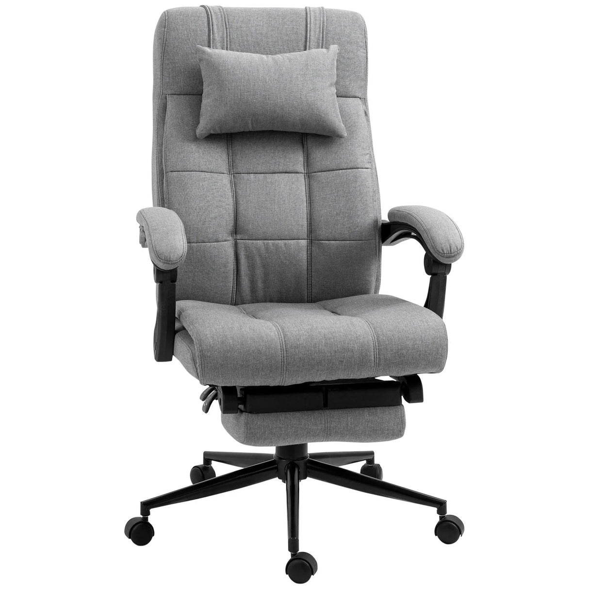 Vinsetto - Executive Linen-Feel Fabric Office Chair High Back Swivel Task Chair With Adjustable Height Upholstered Retractable Footrest, Headrest And Padded Armrest - Light Gray - Furniture Home Direct