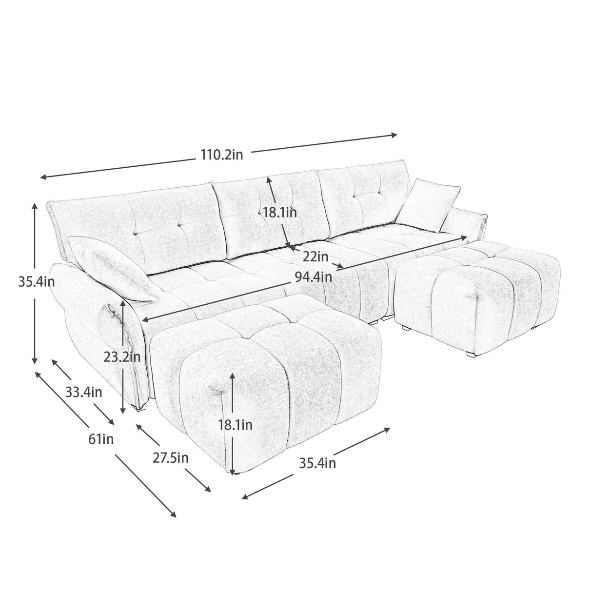 Sofa Set With Ottoman And Pillows, Textured, High Resilience Cushions - Furniture Home Direct