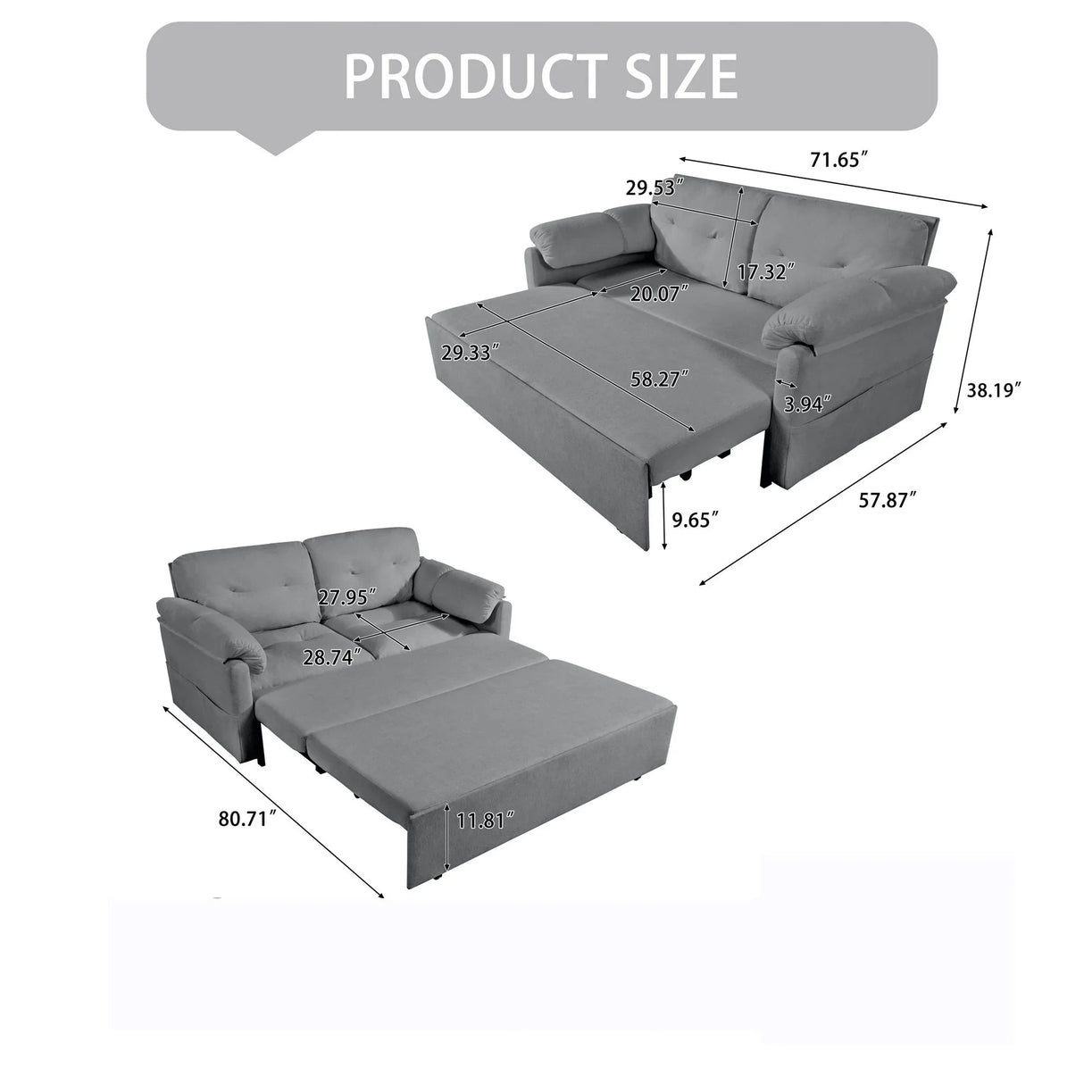 Modern Convertible Sleeper Sofa Bed With Pull-Out Queen Design, Side Storage & Thick Cushions - Furniture Home Direct