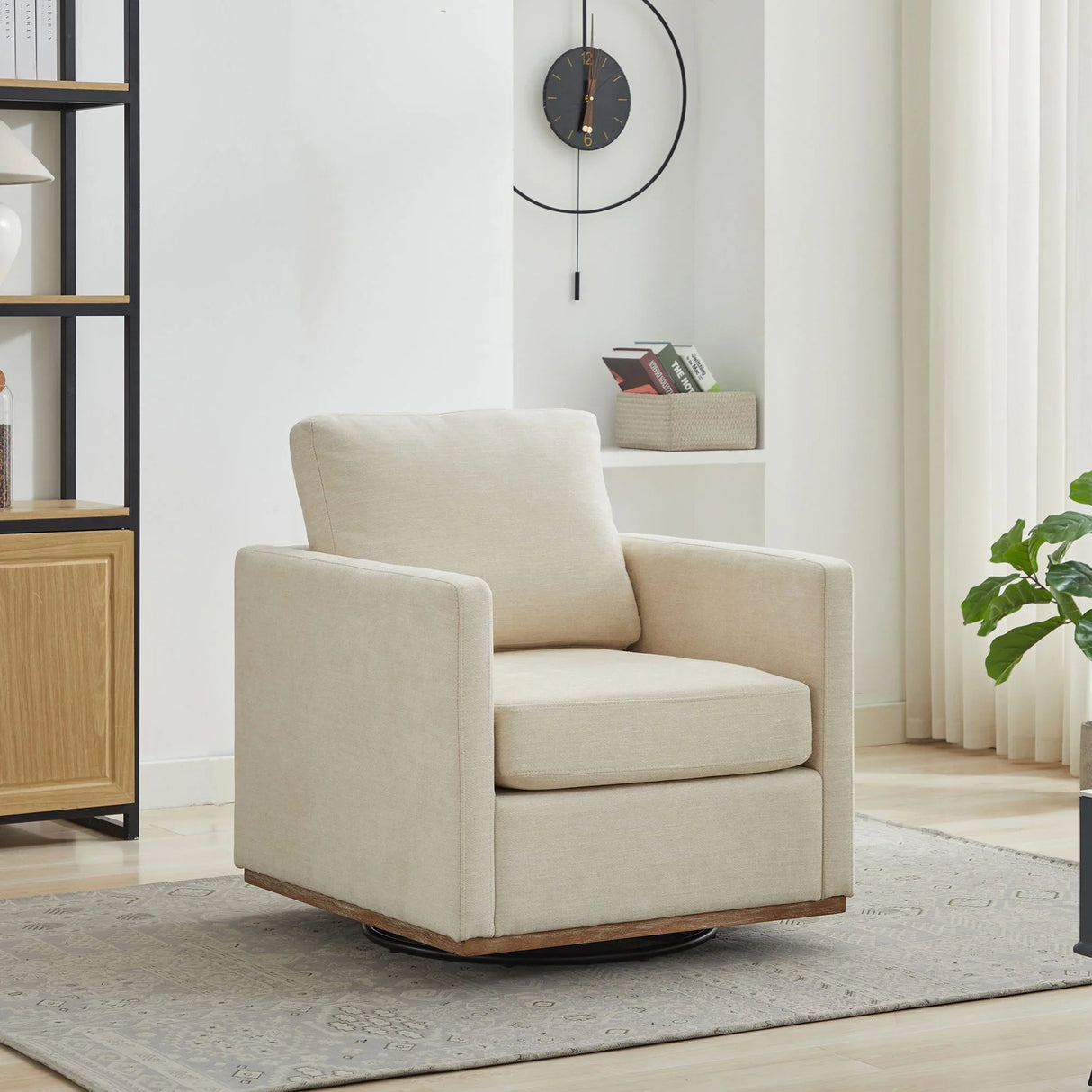 Modern Square Upholstered Swivel Accent Chair With Metal Base - Furniture Home Direct