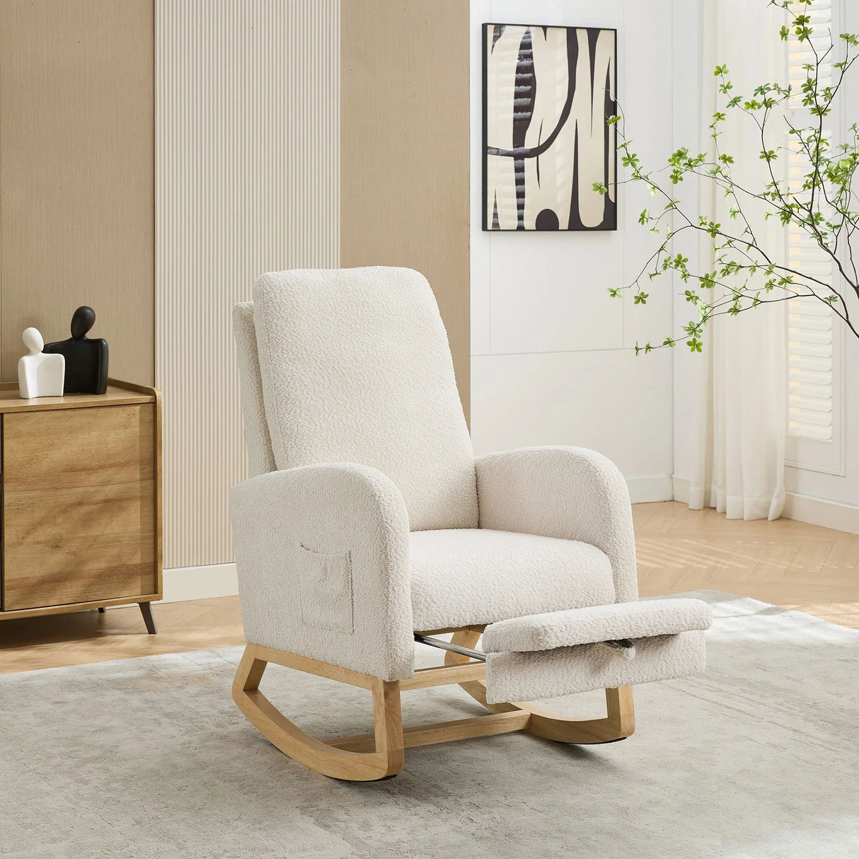 High Back Glider Rocking Chair With Retractable Footrest And Rubber Wood Legs - Furniture Home Direct