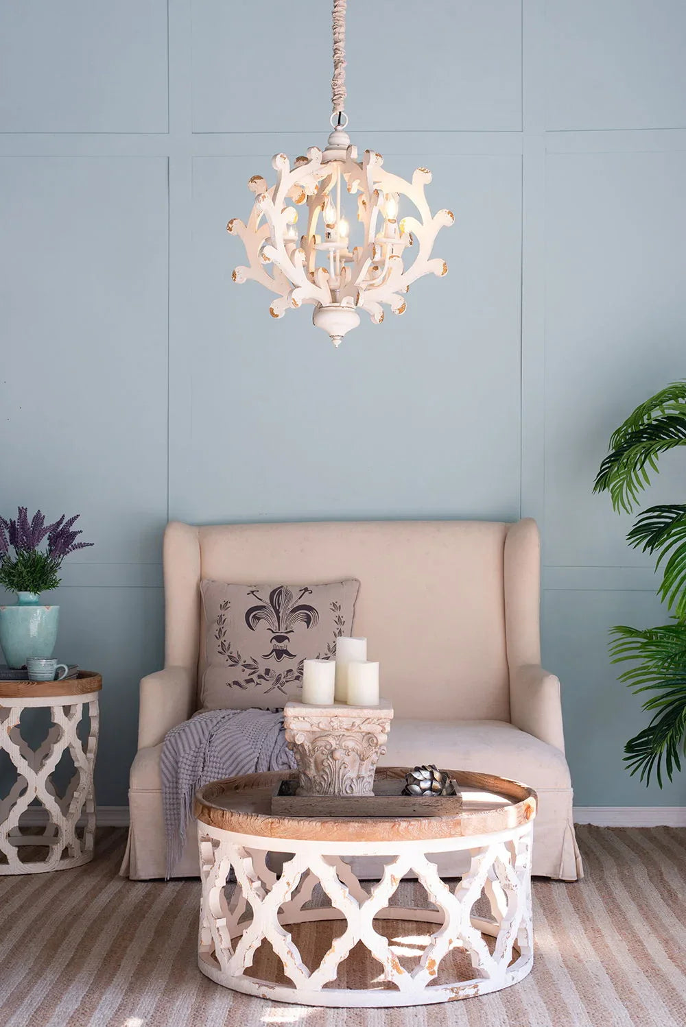 6 Light Chandelier, Hanging Light Fixture With Adjustable Chain For Kitchen, Bulb Not Included - White - Furniture Home Direct