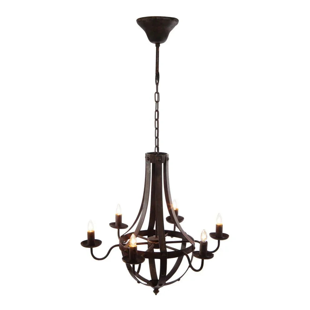 6 Light Metal Chandelier, Hanging Light Fixture With Adjustable Chain For Kitchen, Bulb Not Included - Black - Furniture Home Direct