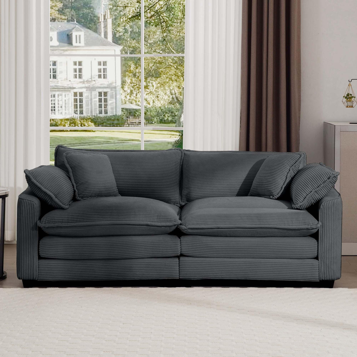 Modern 2 Seater With 4 Pillows, Upholstered Deep Seating Loveseat - Furniture Home Direct