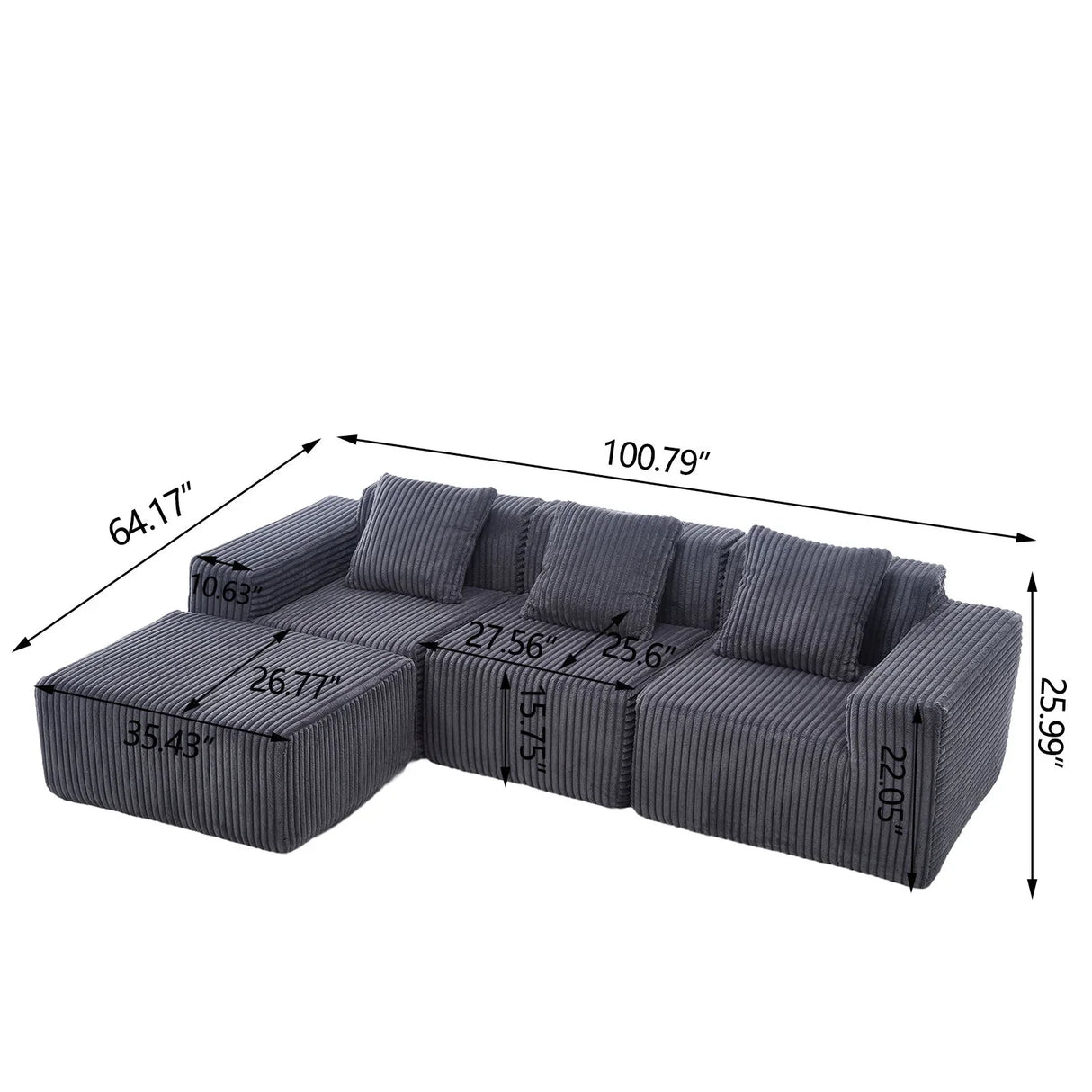 L - Shape Modern Minimalist Modular Sectional Sofa, Upholstered Cloud Couch With Deep Seats - Furniture Home Direct