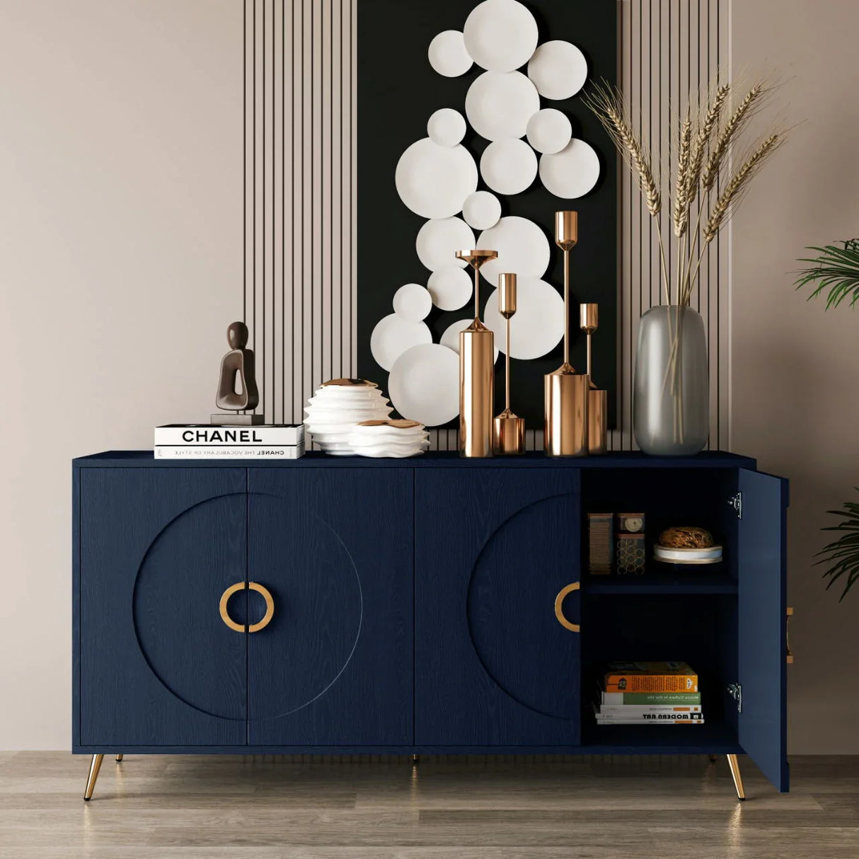 Modern Lacquered 4 Door Wooden Cabinet Sideboard Buffet Server Cabinet Storage Cabinet, For Living Room, Entryway, Hallway, Office, Kitchen And Dining Room - Furniture Home Direct