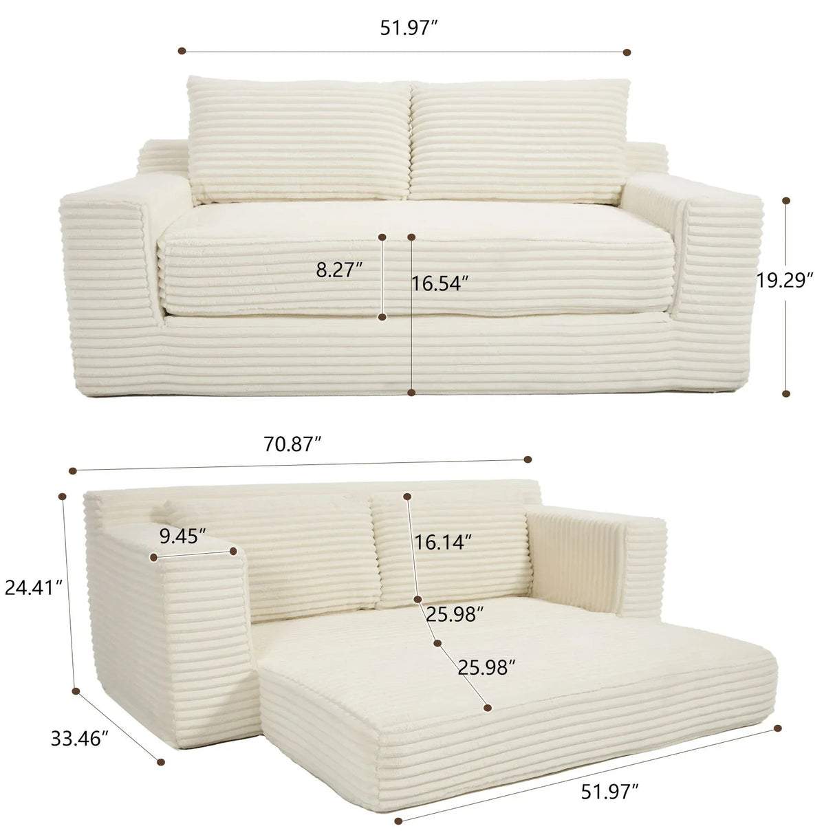Convertible Loveseat Sofa Bed With Memory Foam & Steel Frame - Furniture Home Direct